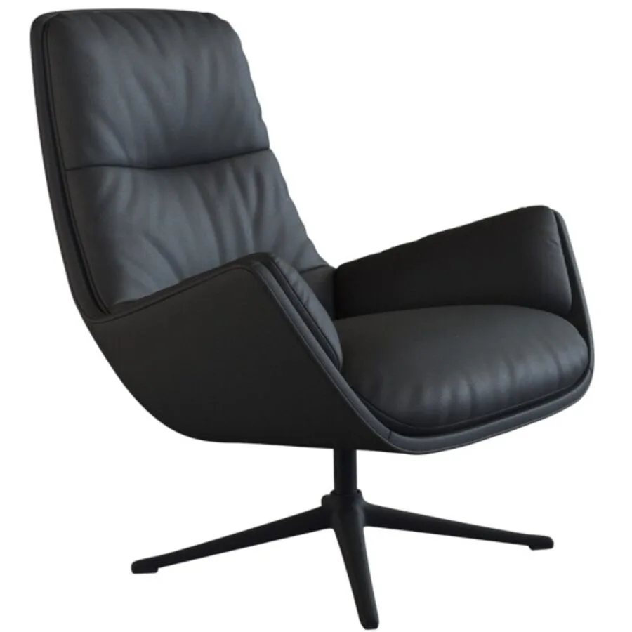 Sessel Halani Schwarz Leder, Metall B 83 T 94 H 97 cm