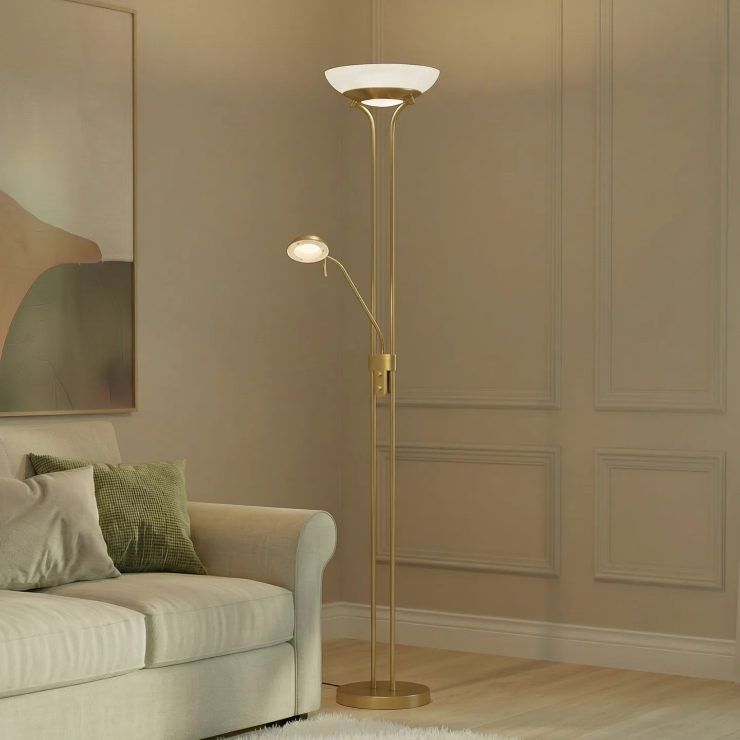 Yveta Stehleuchte Brass/White - Lindby - Wohnzimmer - Modern - Metall - Mehrflammig