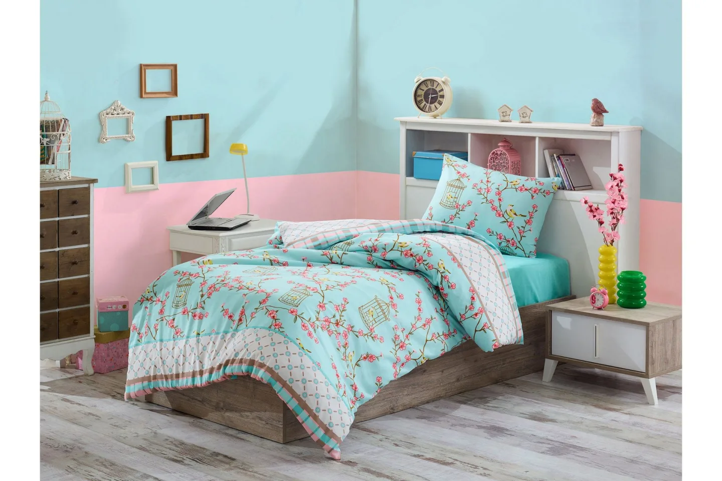 Eponj Home Bäddset Enkelt 3-dels - Turkos/Vit/Beige/Rosa