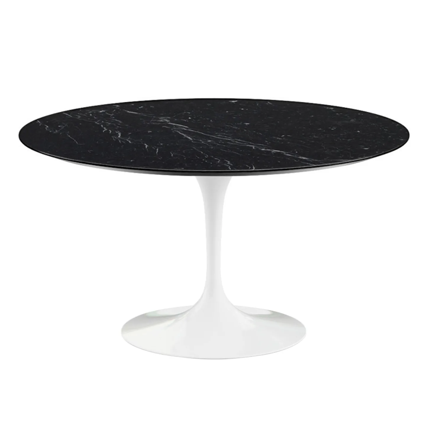 Knoll - Saarinen Round Table - Matbord, Ø 137 cm, Vitt underrede, skiva i matt svart Marquina marmor - Matbord - Eero Saarinen