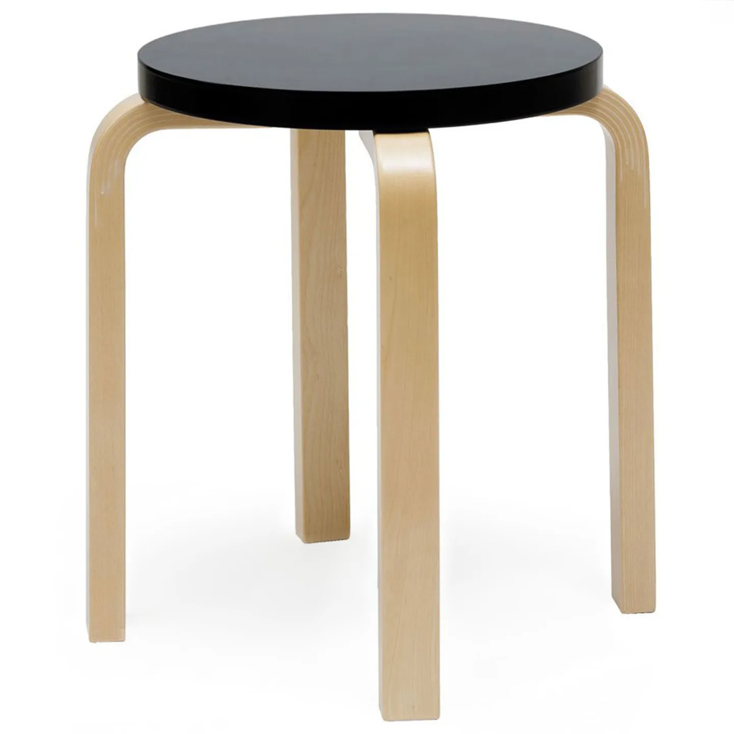 Artek - Pall E60, 4 ben, Klarlackade ben, Lackad svart sits - Pallar - Alvar Aalto - Svart - Trä