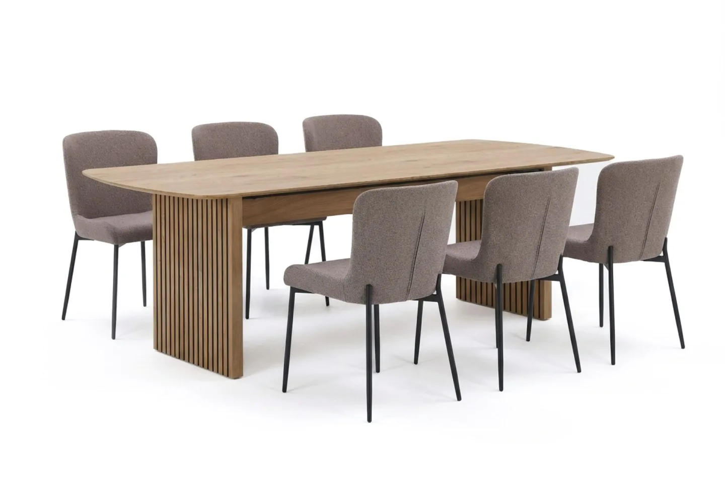 Richeto Matgrupp Ek 210 cm med 6 Elsie Matstolar - Ek/Grå