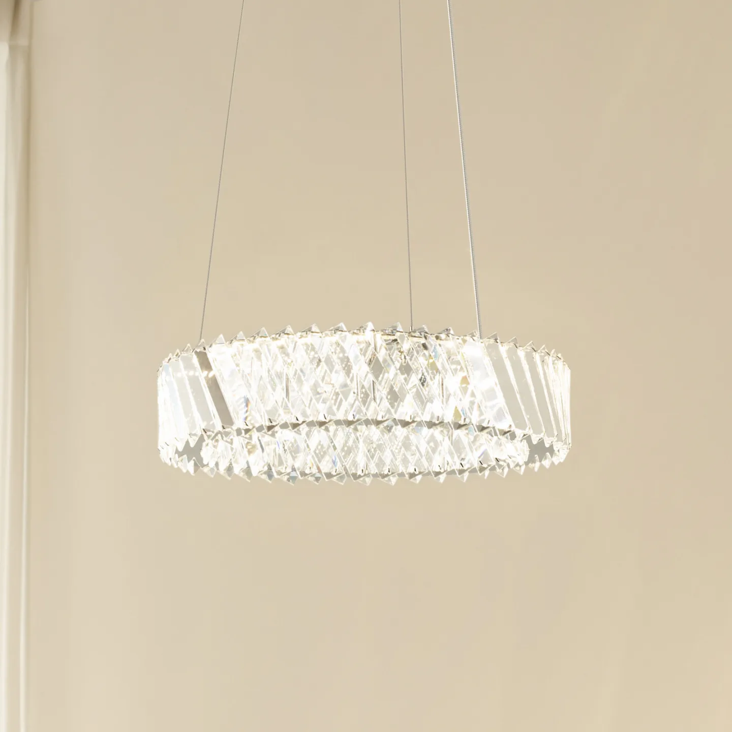 Glacis LED-Hängeleuchte, Kristall, Ø 40 cm, chrom - Lucande - Wohnzimmer - Design - Glas - Einflammig