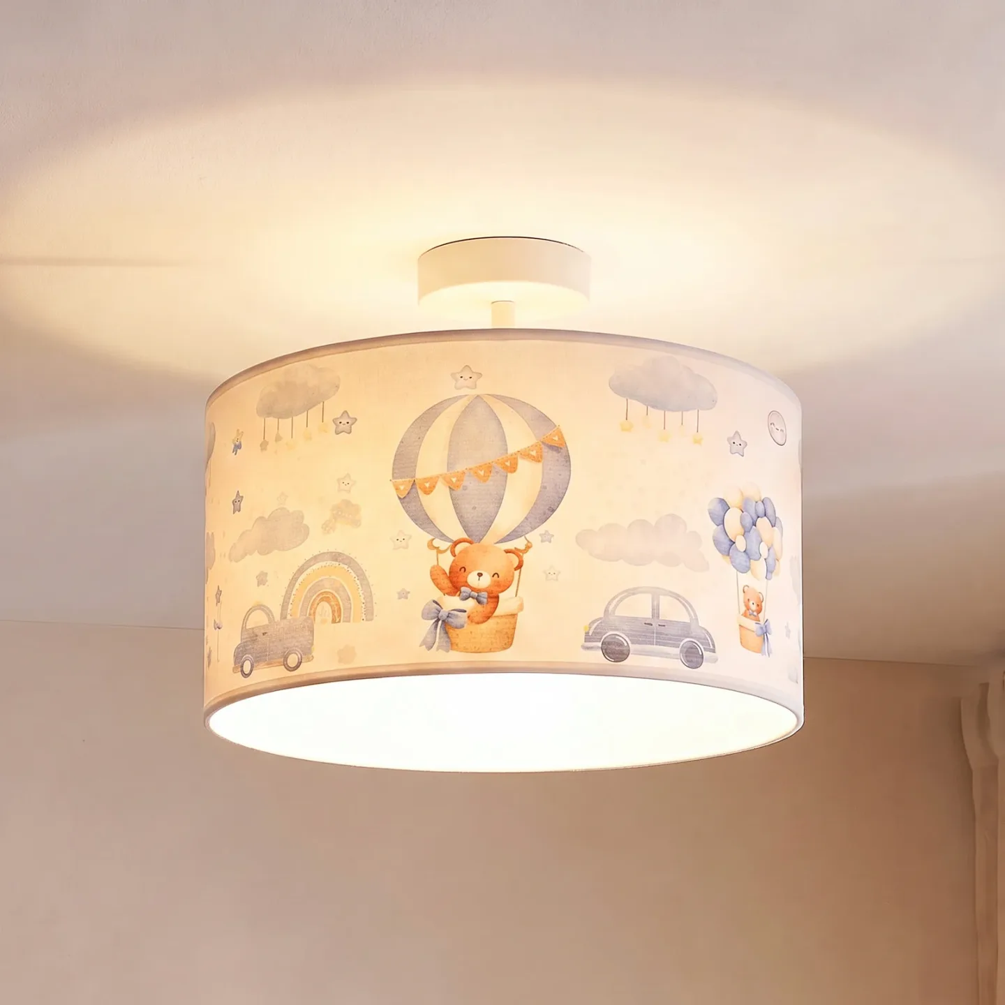 Kids Print loftlampe, lyseblå/hvid, Ø 35 cm, tekstil – Duolla - Børneværelse - Stof / tekstil - Med én lyskilde