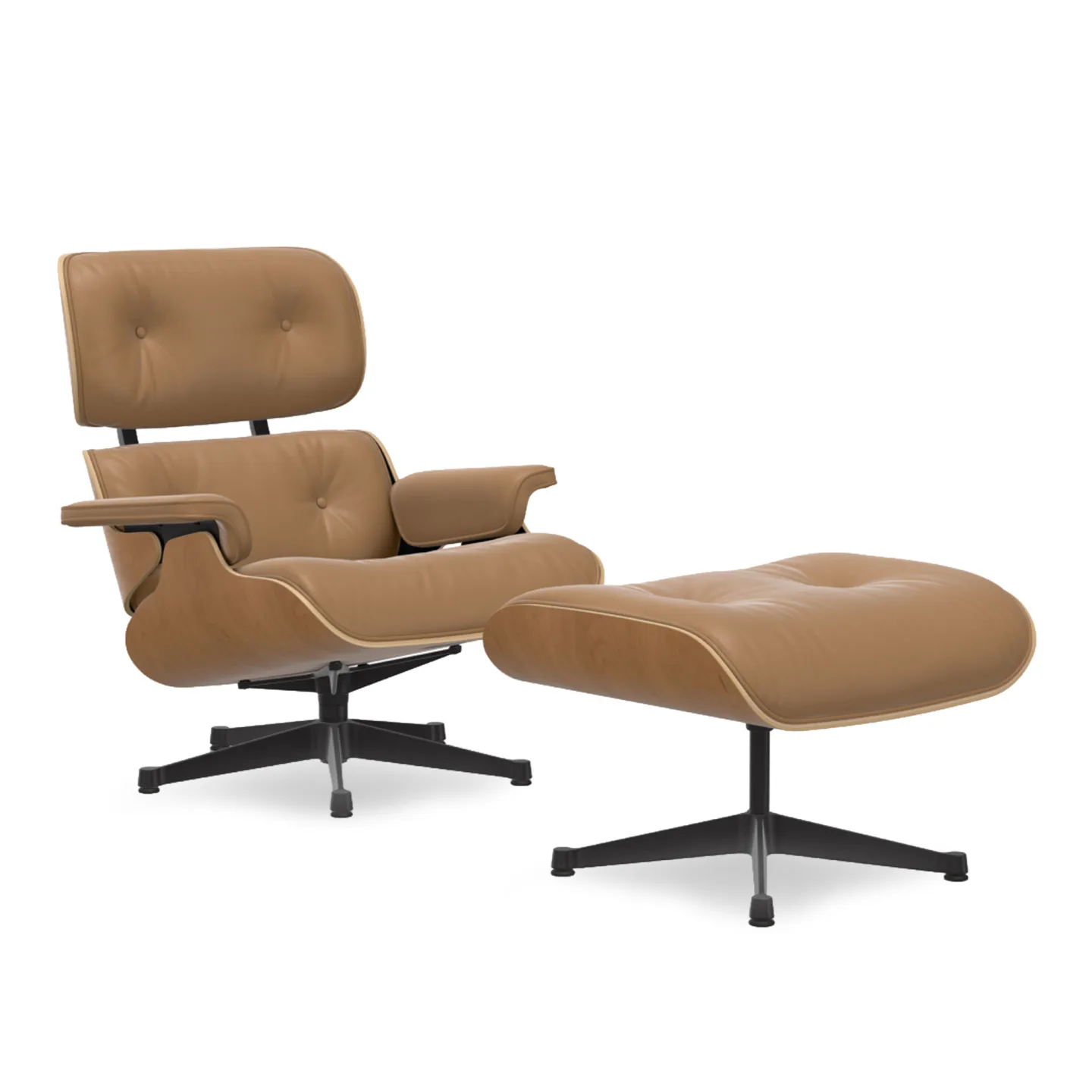 Vitra - Eames Lounge Set Cherry Leather Natural Caramel 01 Deep Black - Fåtöljer - Charles & Ray Eames - Brun