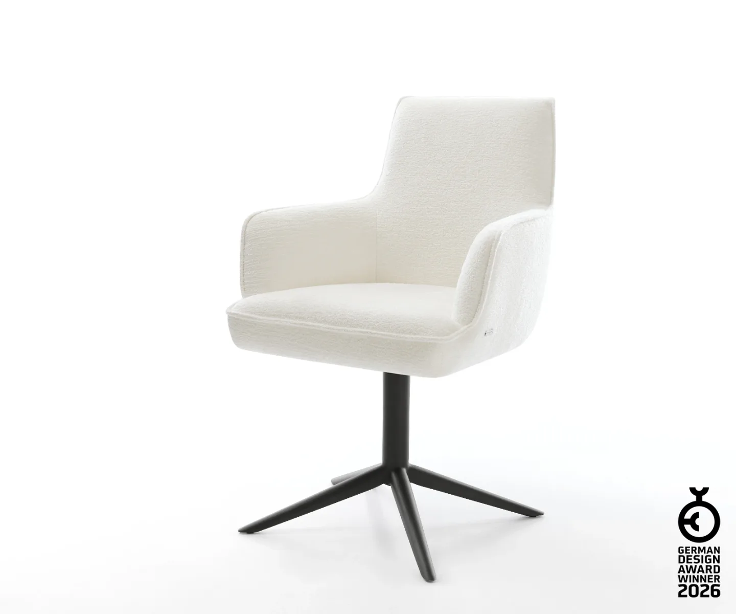 Drehstuhl Heira-Flex mit Armlehnen Bouclé Soft Beige Fußkreuz Schwarz 360° drehbar Wippfunktion Taschenfederkern
