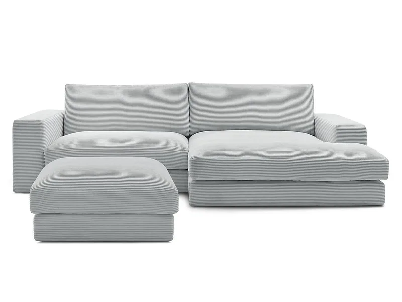 Ecksofa mit Hocker BOBOCHIC LEONARD Cord-Stoff hellgrau