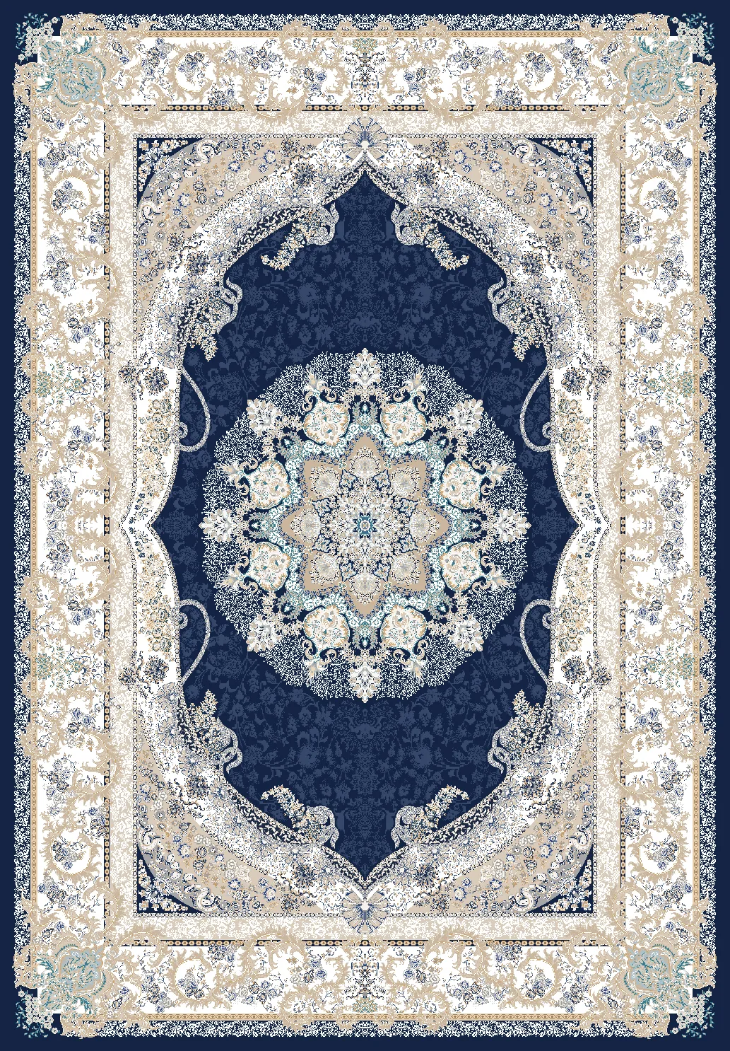 Wilton-teppe - Asara (blå) (Størrelse: 200 x 280 cm)