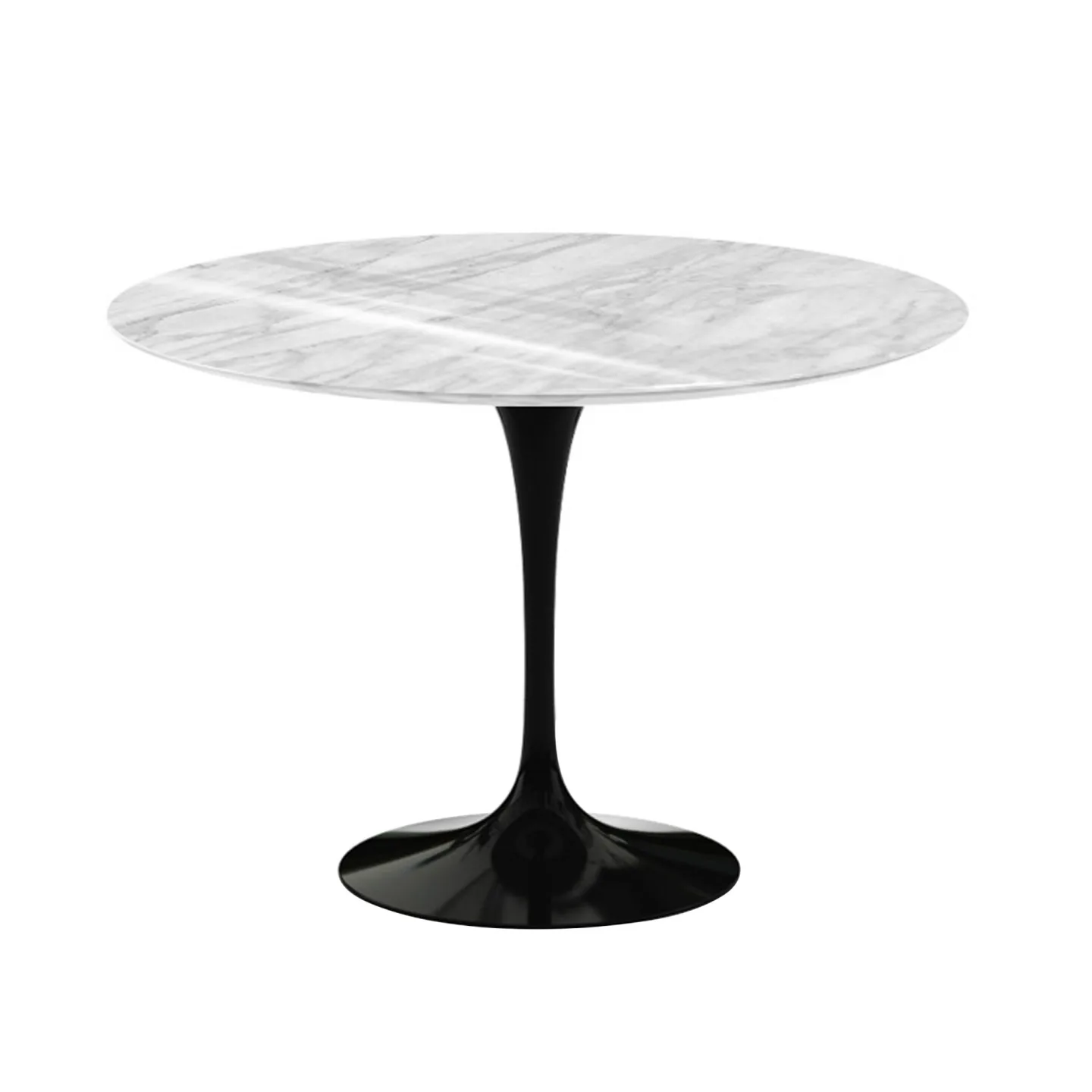 Knoll - Saarinen Round Table - Matbord, Ø 107 cm, Svart underrede, skiva i matt Statuarietto marmor - Matbord - Eero Saarinen - Vit - Metall/Sten