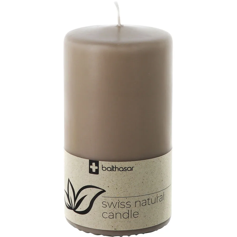 Balthasar Kerze Swiss Natural taupe H12 cm D6 cm, Brenndauer 40h - Material: Wachs