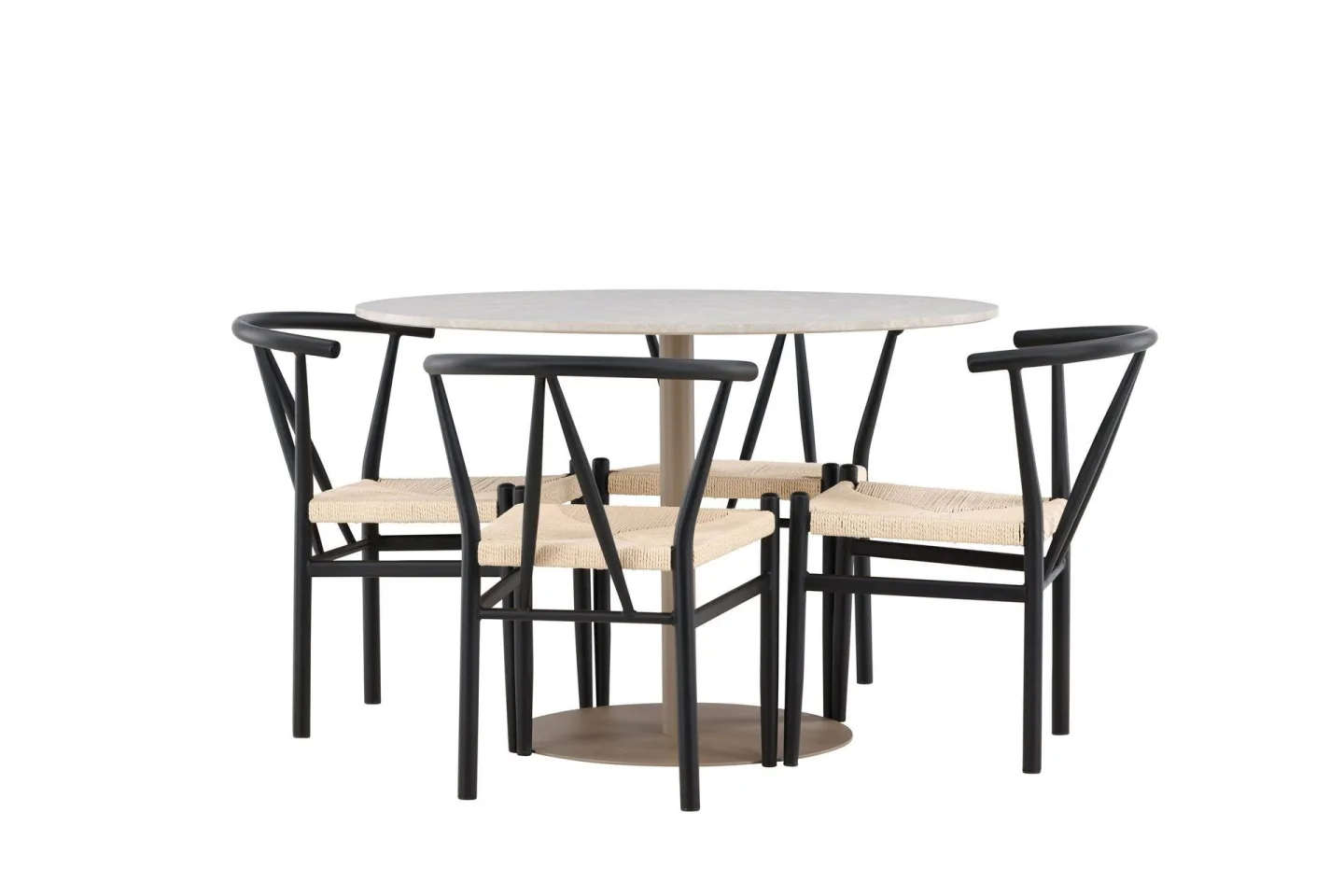 Lycke Matgrupp 110 cm Rund med 4 Alfons stolar - Beige/Svart