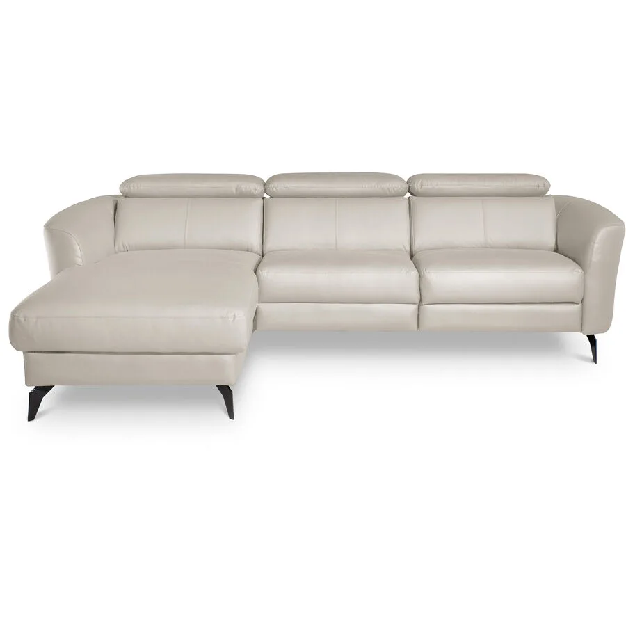 Ecksofa Simba Rechts 100% Echtleder + Korpus Lederlook Eisgrau B 261 T 183 cm