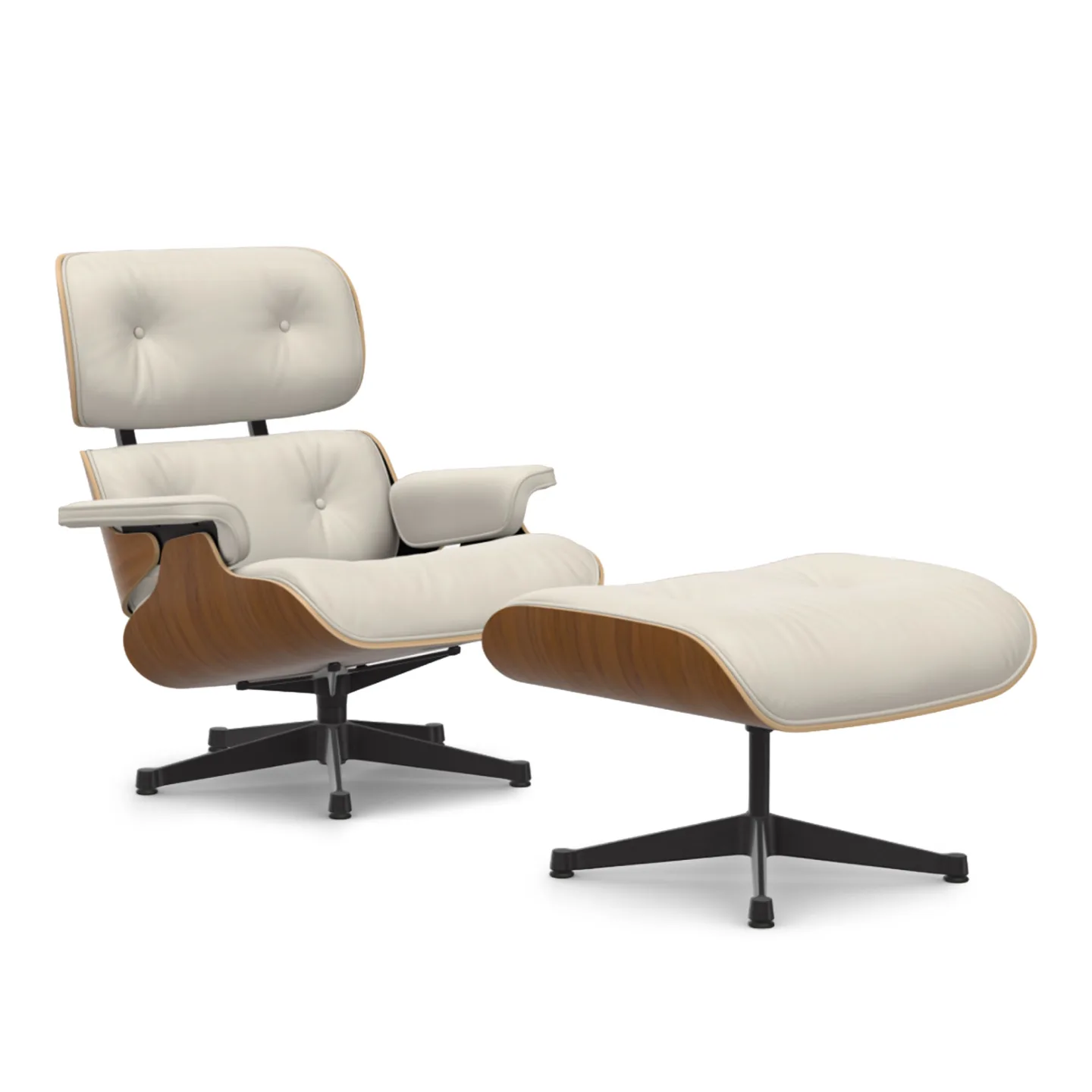 Vitra - Eames Lounge Set Natural Walnut Leather Premium Snow 72 Deep Black - Fåtöljer - Charles & Ray Eames - Vit