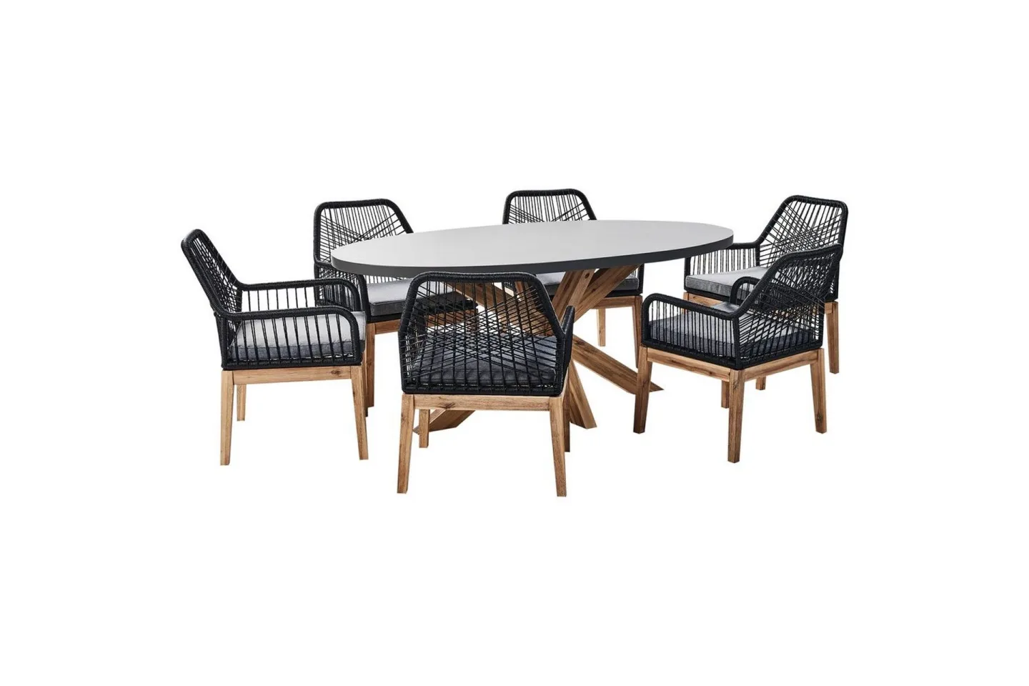 Matsalsset Oristano Grå/svart/ljus trä, 4-Sits - Grå/svart/ljus trä, 4-Sits