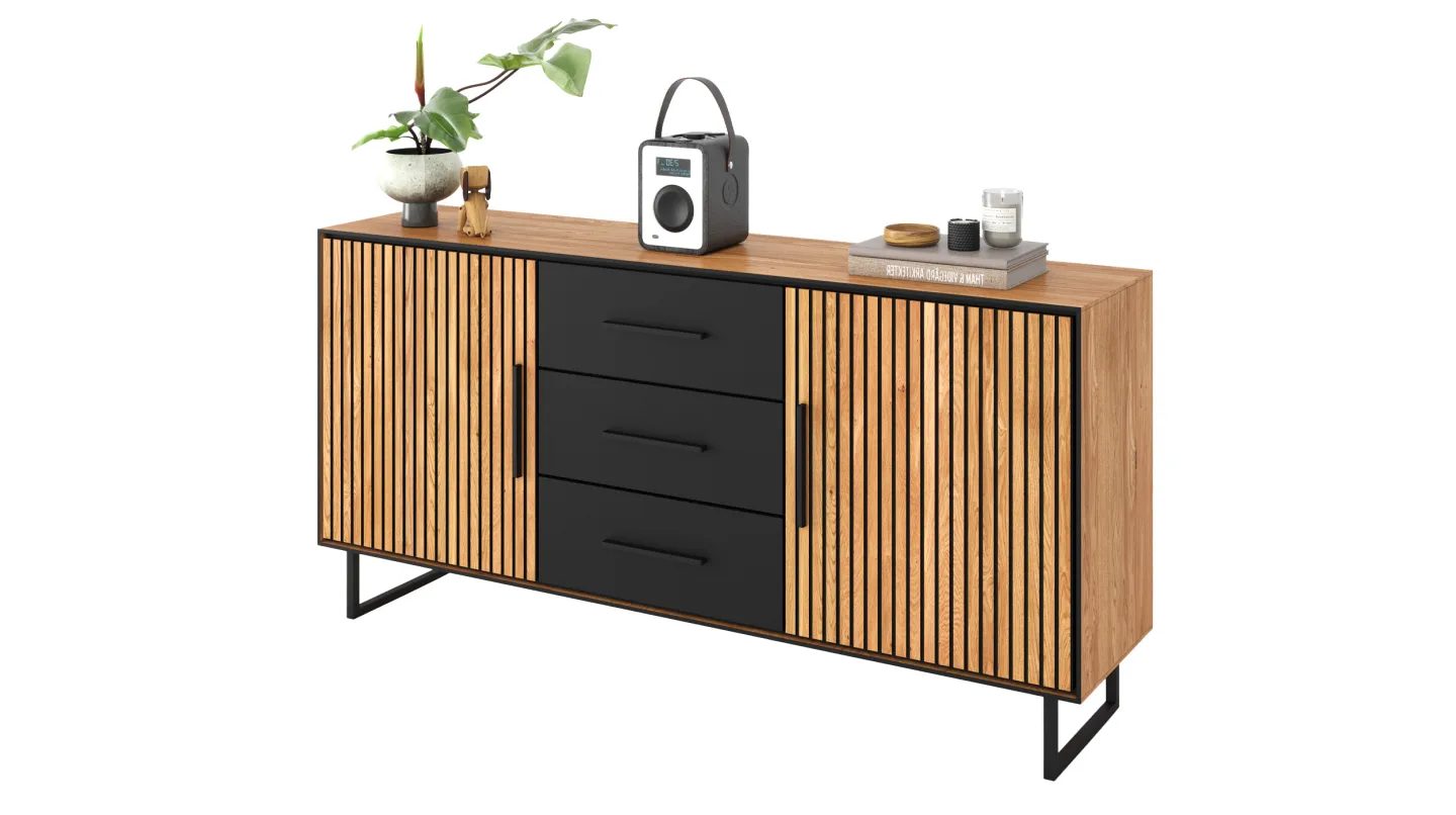 Sideboard mit 3 Schubladen Eiche massiv geölt 163 cm - BELLA