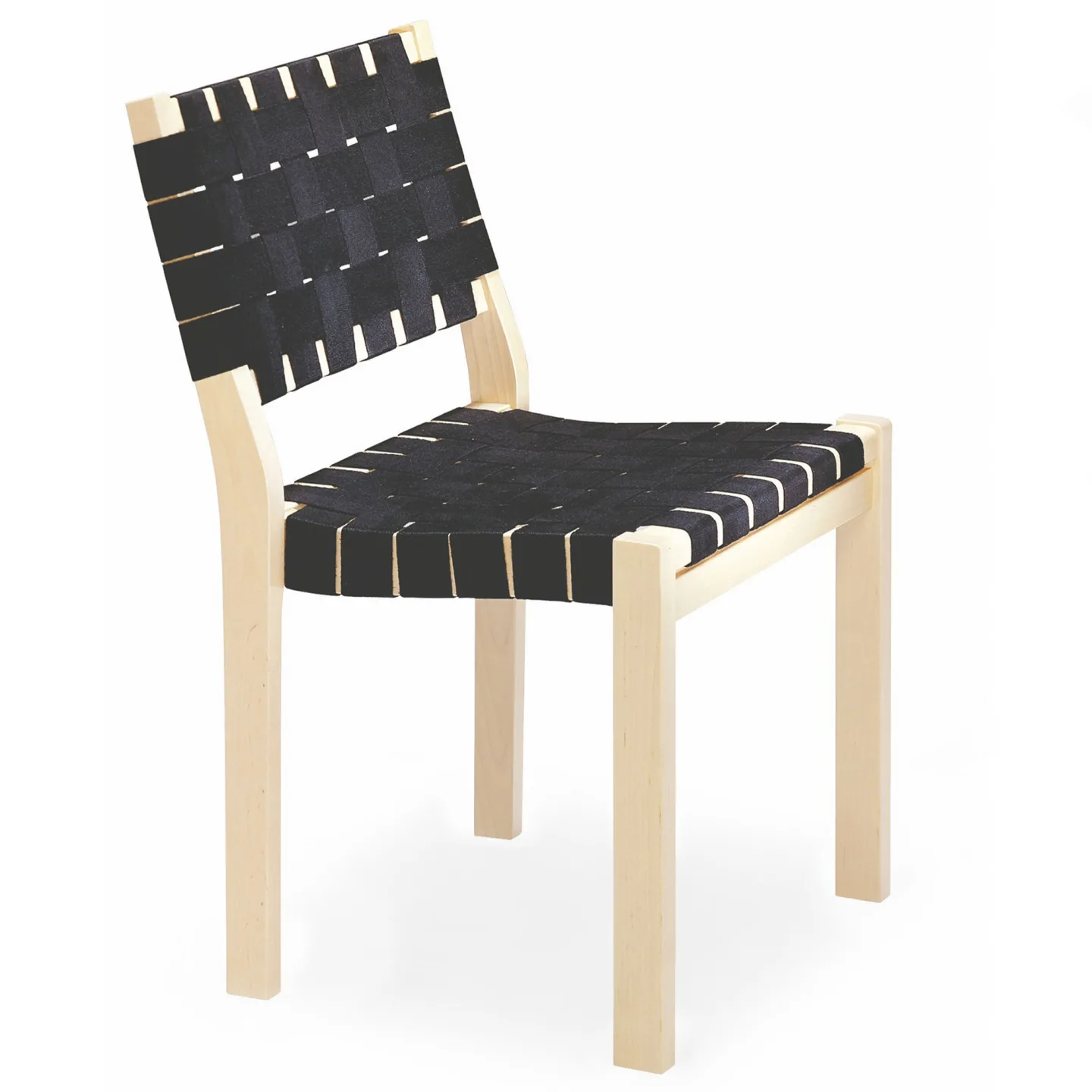 Artek - Stol 611, Klarlackad, Svart sadelgjord - Matstolar - Alvar Aalto - Träfärgad - Naturmaterial/Trä