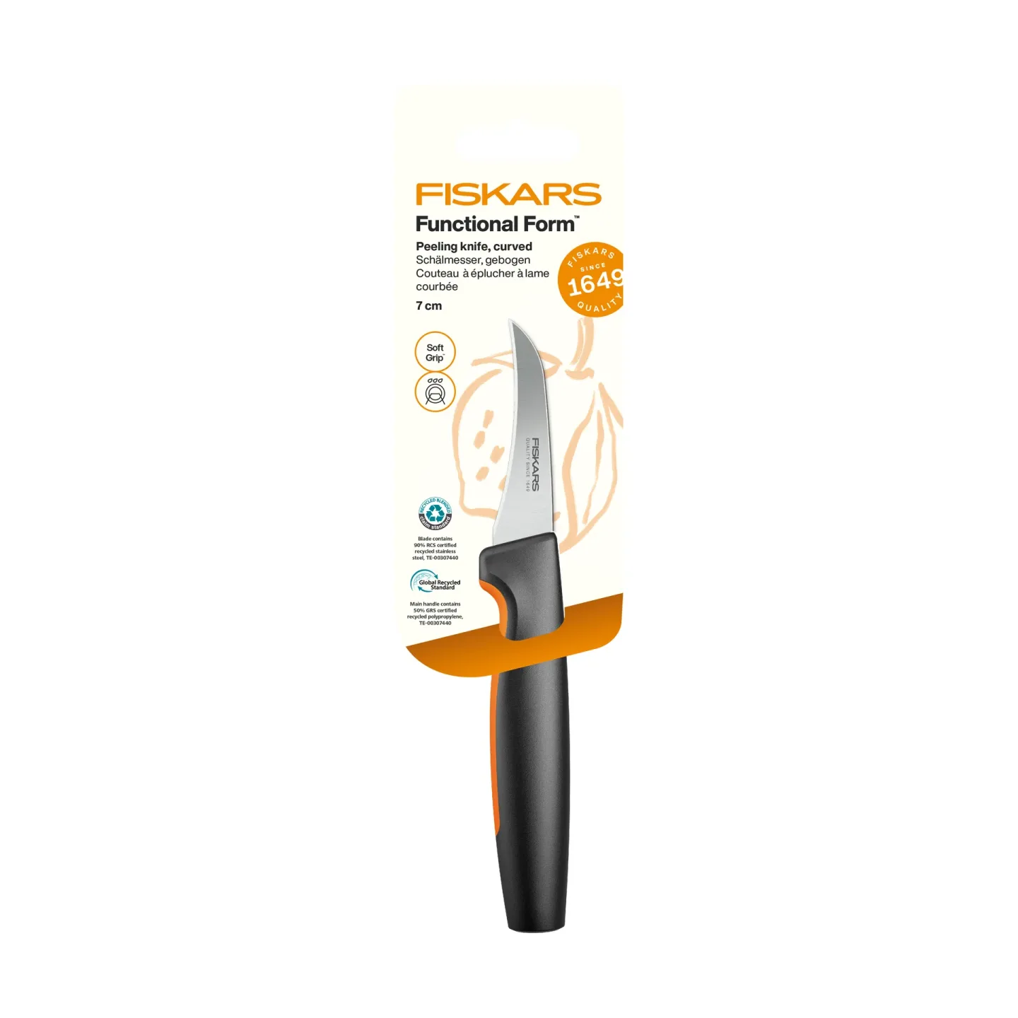 Fiskars Functional Form Schälmesser Edelstahl, gebogenes Blatt