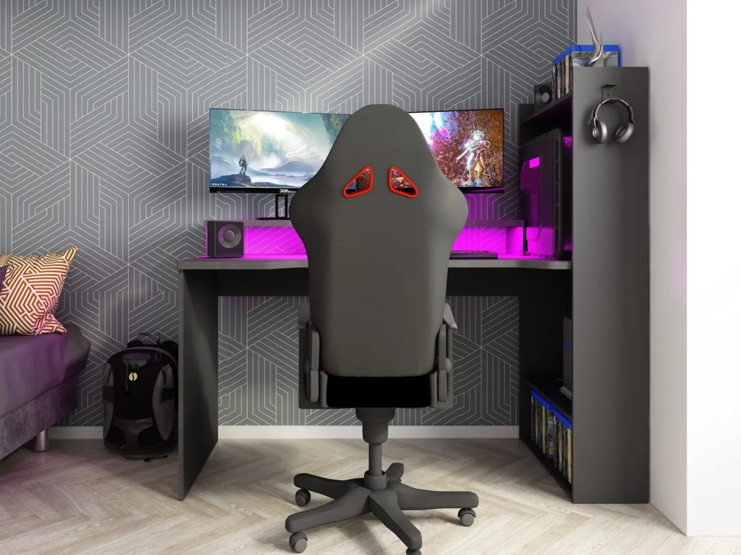Drømmerom - Gamingpult Z med LED og oppbevaringsplass