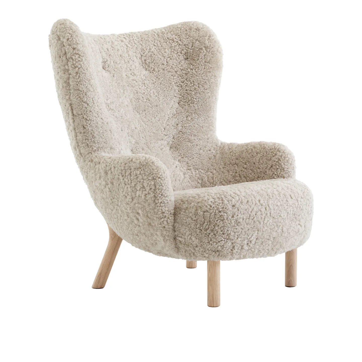 &Tradition - Petra VB3, High, Sheepskin Moonlight/Oiled Oak - Fåtöljer - Viggo Boesen - Träfärgad - Metall/Trä/Textilmaterial