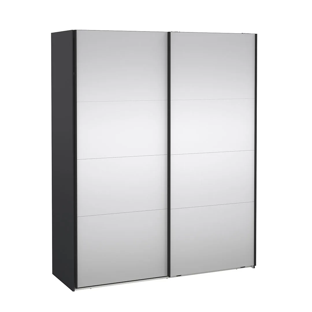 Catania Schiebetürenschrank 2 Türen mit Spiegel 180x220cm matt grau.