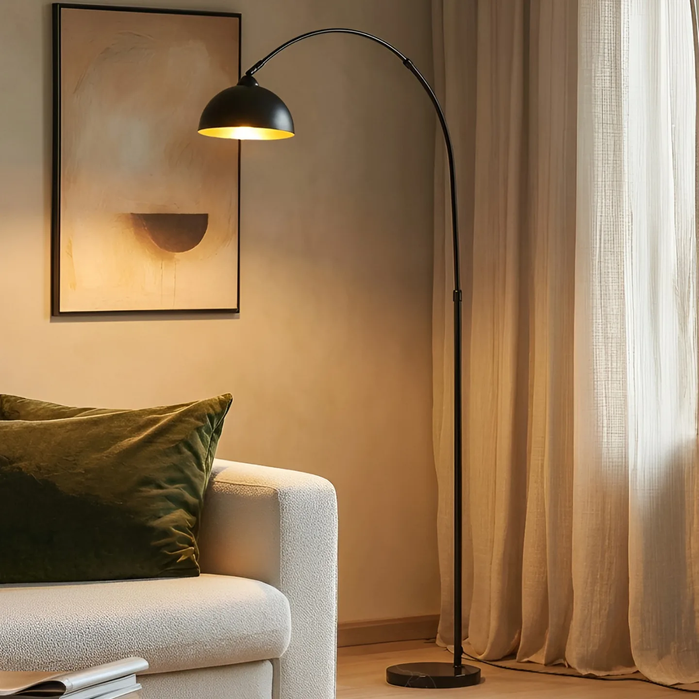 Tonka gulvlampe sort/guld - Lindby - Stue - Moderne - Metal - Med én lyskilde