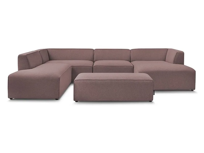 Panorama-Ecksofa mit Hocker BOBOCHIC MEGEVE Stoff chiniert rosa