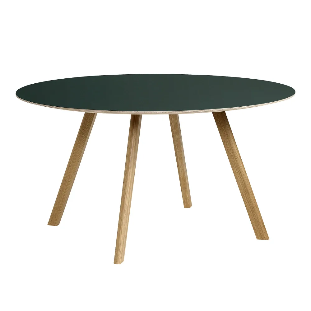 HAY - CPH25 2.0 Table Lacquered Oak Frame Ø140 X H74 Green Linoleum Tabletop Lacquered Edge - Matbord - Ronan & Erwan Bouroullec - Grön - Trä