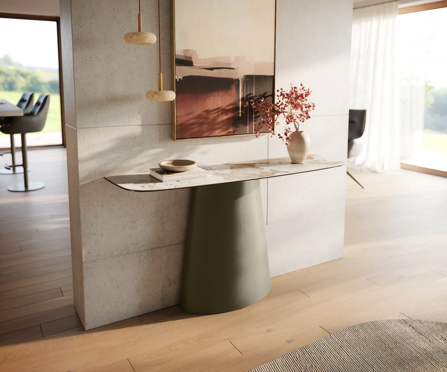 Konsolentisch Edge Boot 140x40 cm Keramik Minas Melange Weiß-Beige Conos Metall Effektfinish Titan