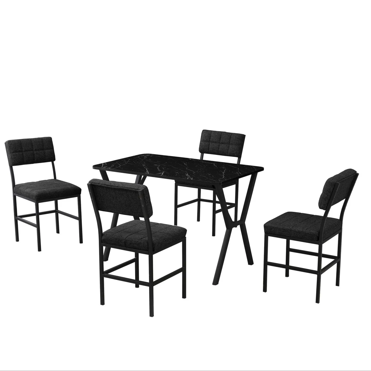 Stedum Matgrupp Bord 110 cm + 4 Stolar - Antracit Och Svart