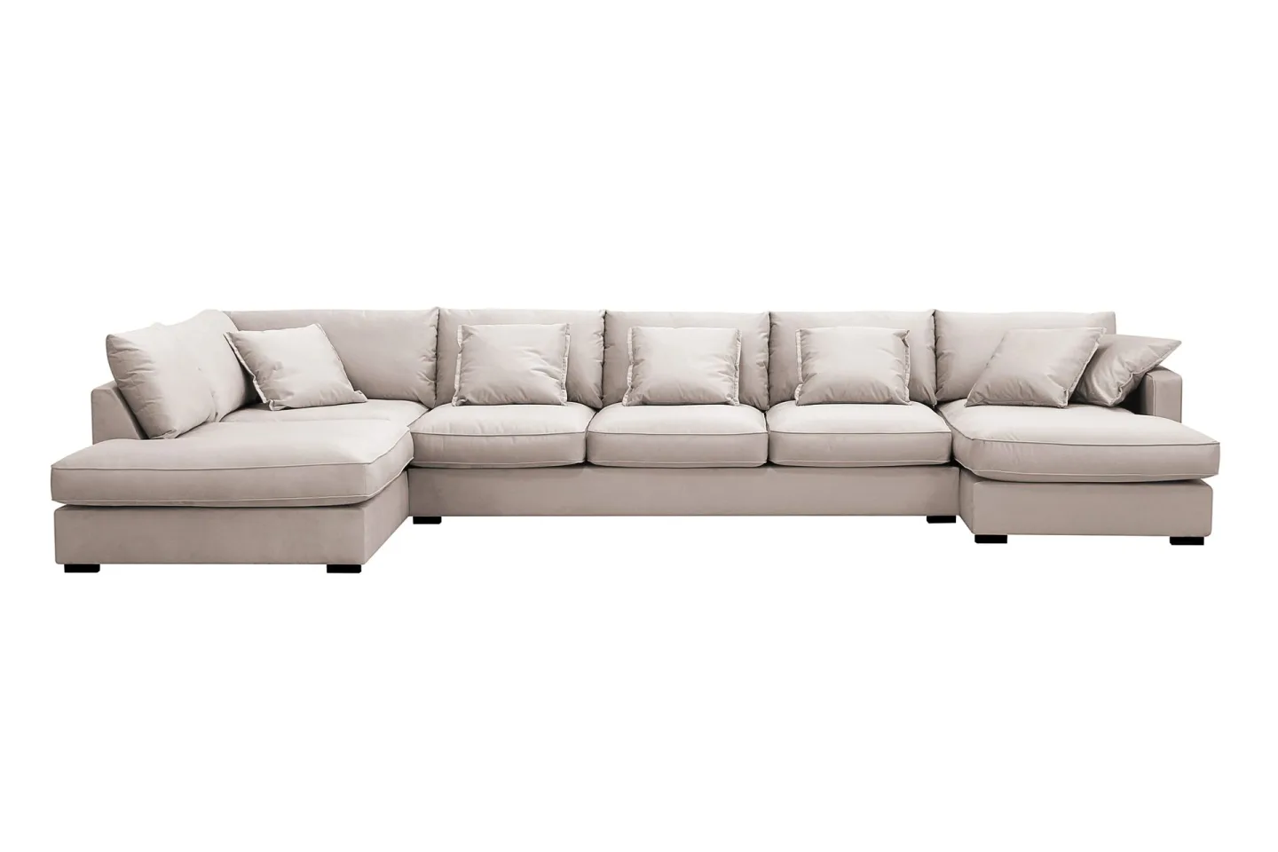 Rossita Lyx 6-sits Högervänd U-formad Extra djup Soffa med Divan och Schäslong i Sammet - Beige