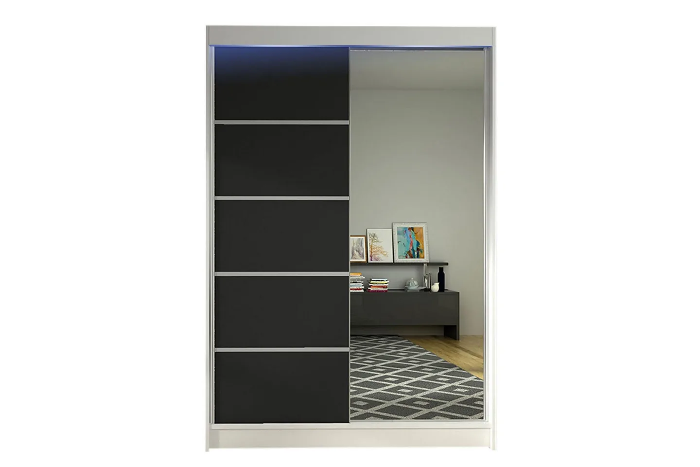 Liverpool Garderob med Spegel 120x200 cm - Svart/Vit