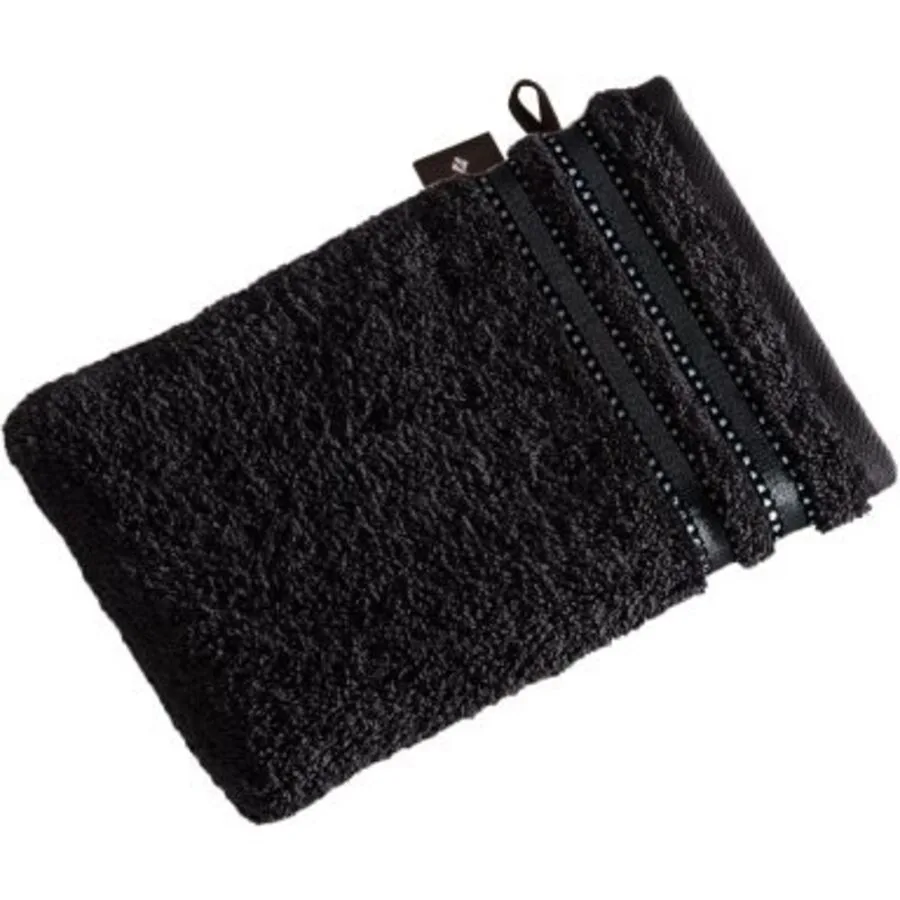Vossen Waschhandschuh Cult de Luxe Schwarz Baumwolle 16 cm 22 cm