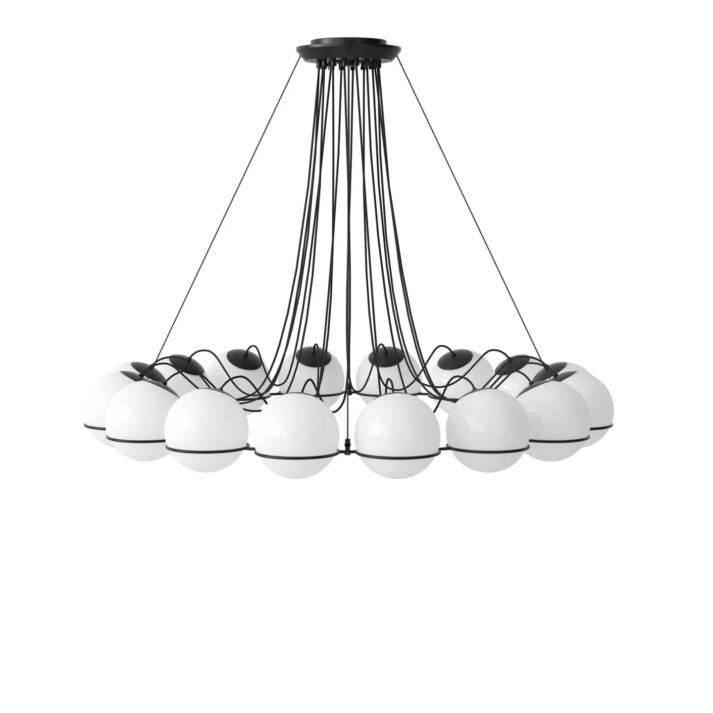 Astep - Model 2109/16/20, 16 Opaline Spheres (20cm Diameter), Black Structure - Takkronor - Gino Sarfatti - Svart,Vit