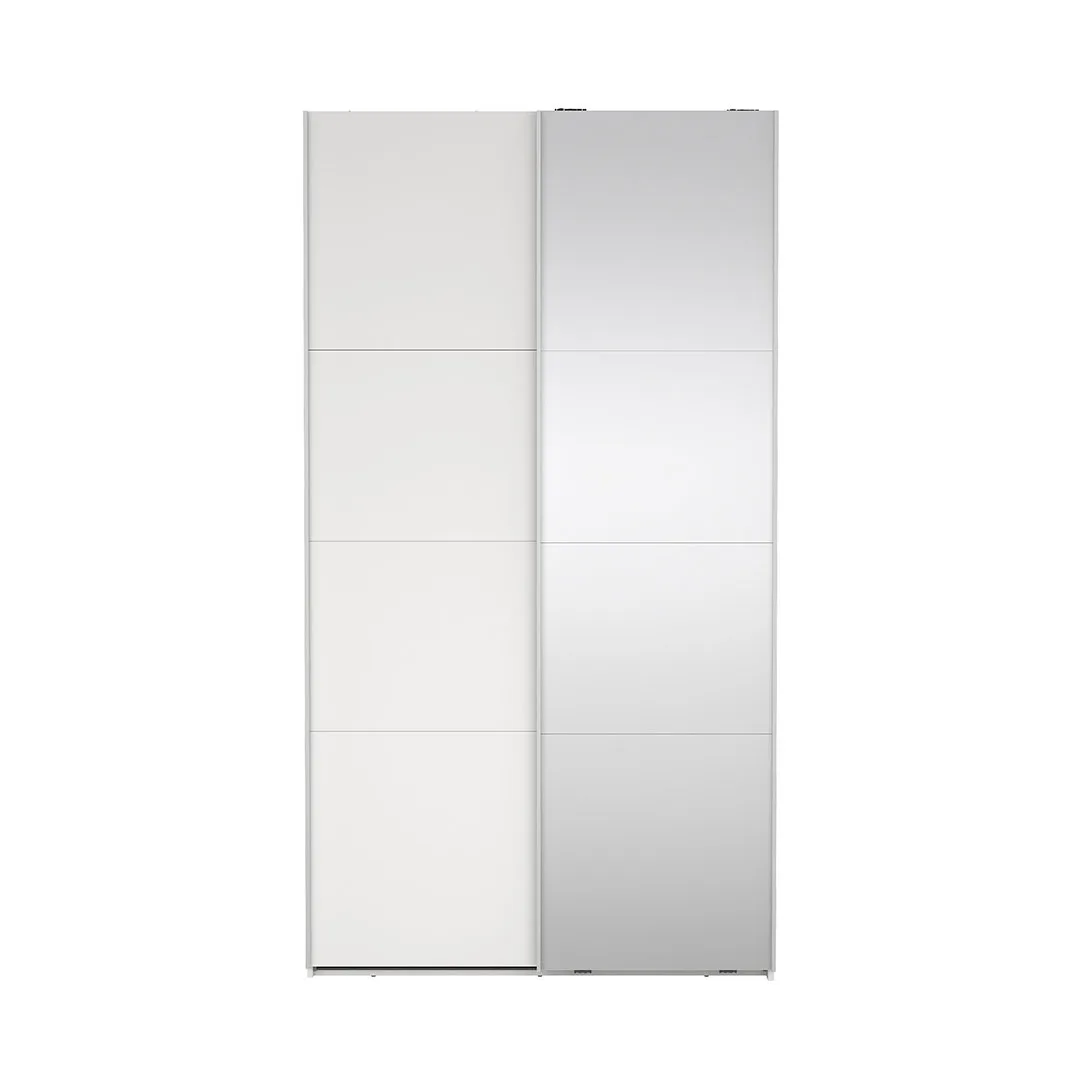 Catania Kleiderschrank 221x119x67cm, 1 Schiebetür, 1 Schiebetür mit Spiegel weiß.