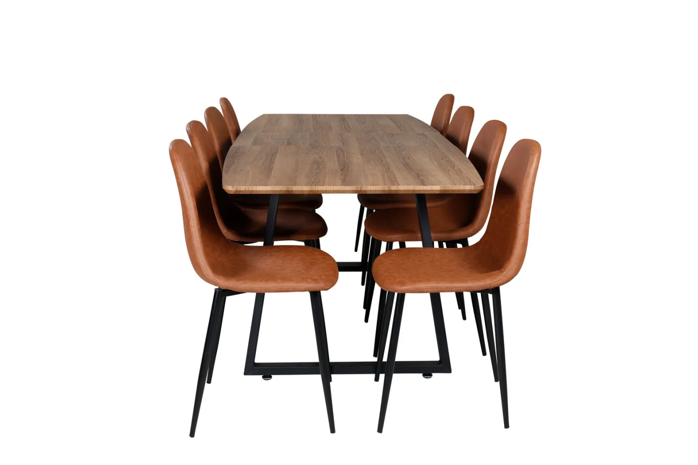 IncaNABL Essgruppe Esstisch Ausziehbarer Tisch Länge cm 160 / 200 El Holz dekor und 8 Polar Esszimmerstühle PU Kunstleder braun.