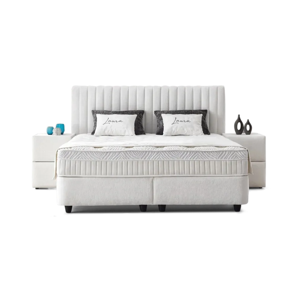 Premium Boxspringbett 180×200 komplett mit Matratze, Topper & Bettkasten, Samt Creme, Laura