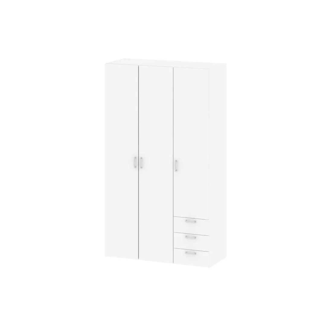 Spell Kleiderschrank 3 Türen, 3 Schubladen weiss.