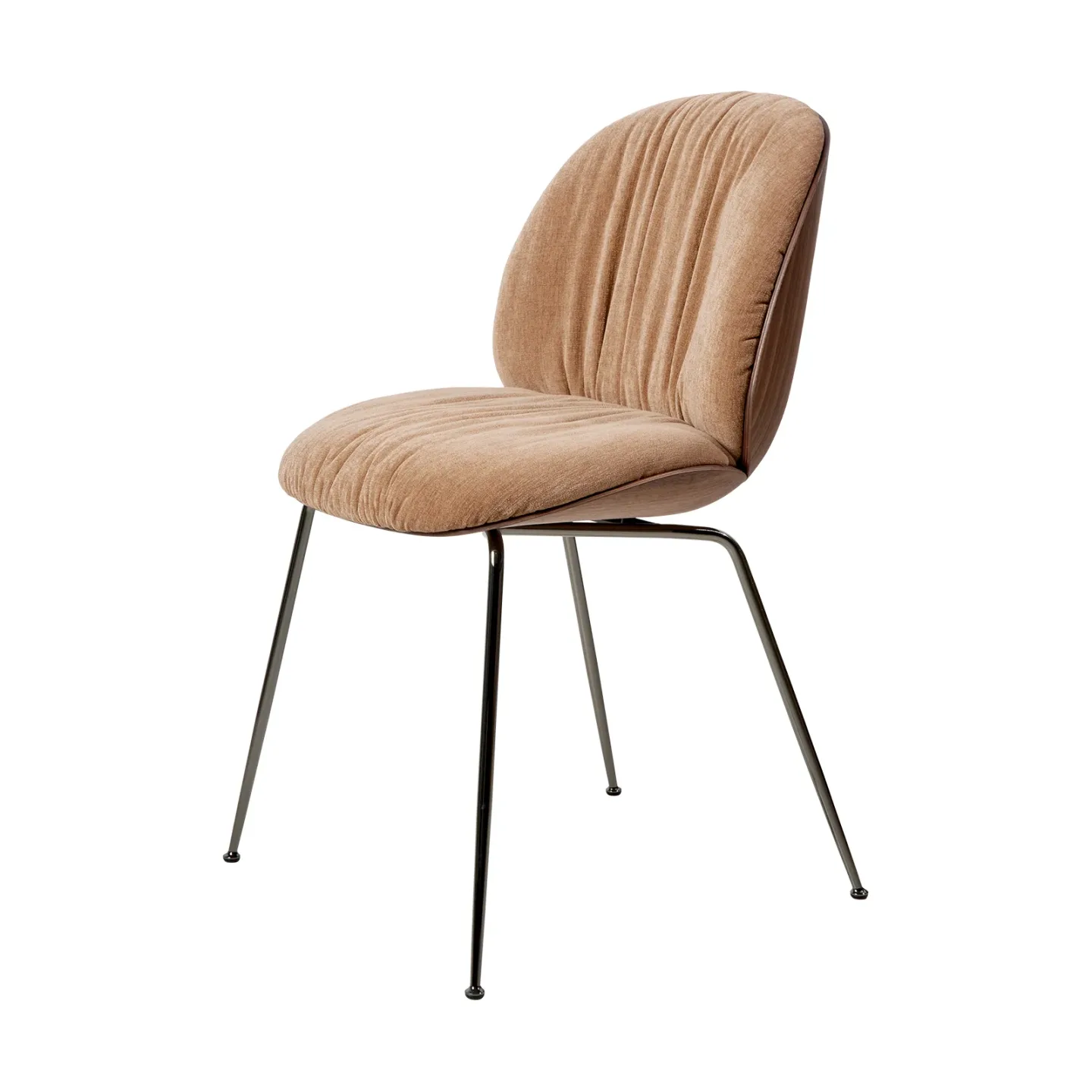 GUBI Beetle Soft Stuhl vorne bezogen Belsuede Dedar 132-mattlackierte Walnuss-Schwarz Chrom