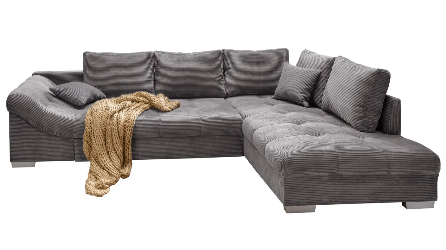 Ecksofa Wohnlandschaft Cordbezug grau 298 x 202 cm - SORENTA