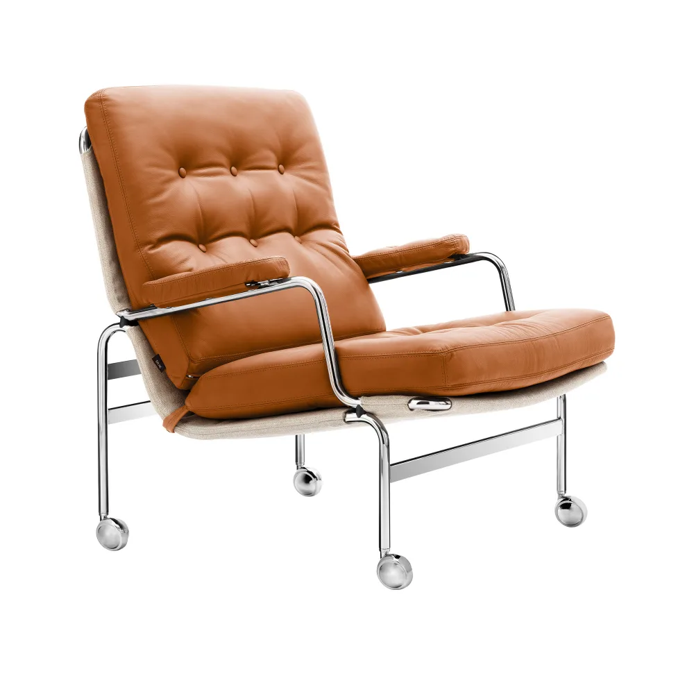 DUX - Karin Fåtölj, Bärande Väv Flax 21, Läder Dakota 24 Cognac - Fåtöljer - Bruno Mathsson - Brun - Läder/Naturmaterial/Metall/Textilmaterial