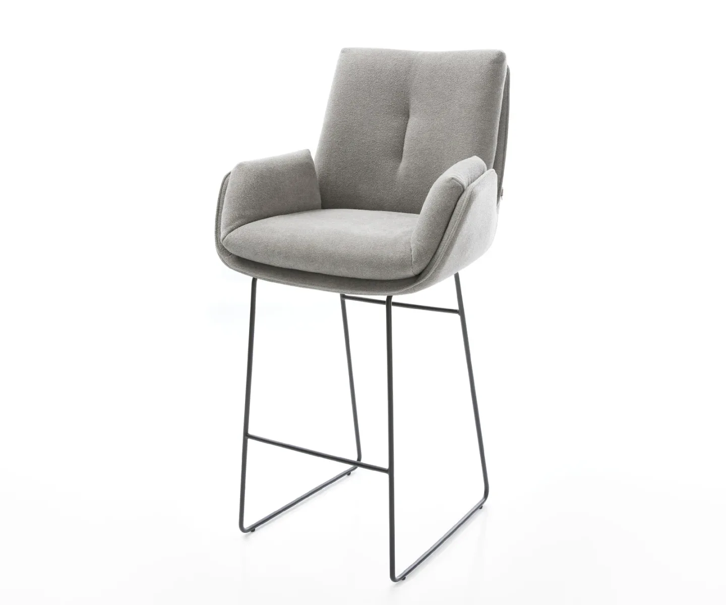 Barstuhl Clea-Flex Strukturstoff Soft Grau Kufengestell Metall Taschenfederkern