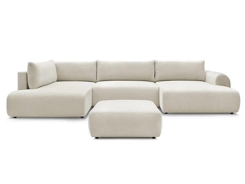 Panorama-Ecksofa mit Hocker BOBOCHIC LUCIEN Stoff beige