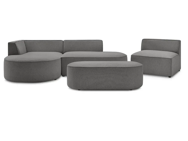 Ecksofa mit Hocker BOBOCHIC ROUSSEAU Stoff chiniert dunkelgrau