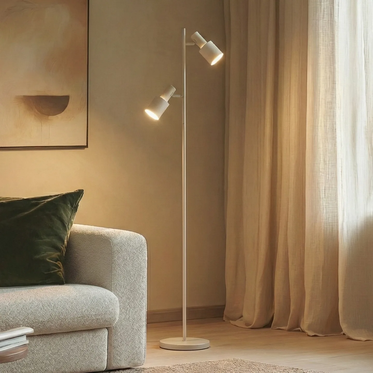 Ovelia Stehleuchte Beige - Lindby - Arbeitszimmer / Büro - Modern - Metall - Mehrflammig
