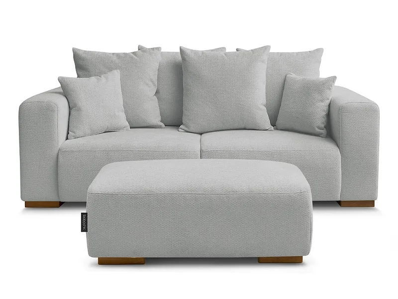 2er Sofa mit Hocker BOBOCHIC SIDONIE Stoff chiniert hellgrau