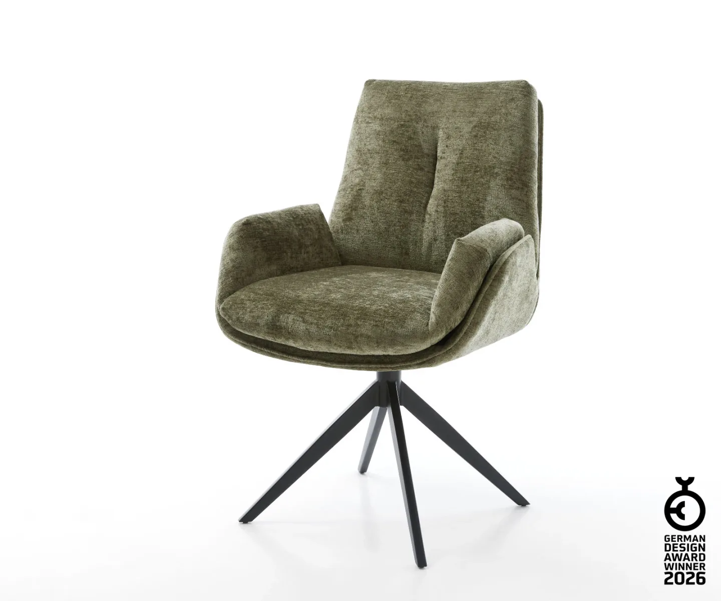 Drehstuhl Clea-Flex Chenille Olive Kreuzgestell breit Schwarz 360° drehbar Wippfunktion