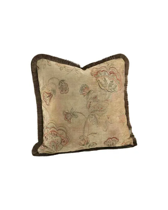 Miralago Flower Cushion Cover Fringes Beige