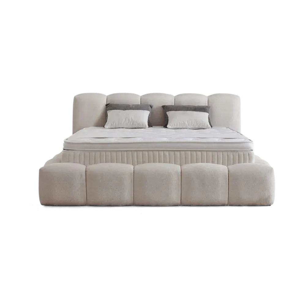 Premium Boxspringbett 160×200 komplett mit Matratze, Topper & Bettkasten, Bouclé Teddy Beige, Kaona