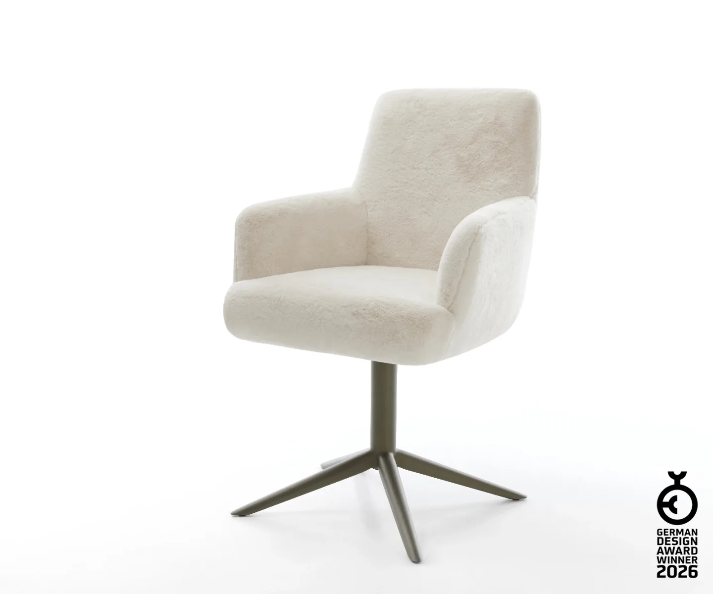 Drehstuhl Heira-Flex mit Armlehnen Plüsch Creme-Weiß Fußkreuz Effektfinish Titan 360° drehbar Wippfunktion Taschenfederkern
