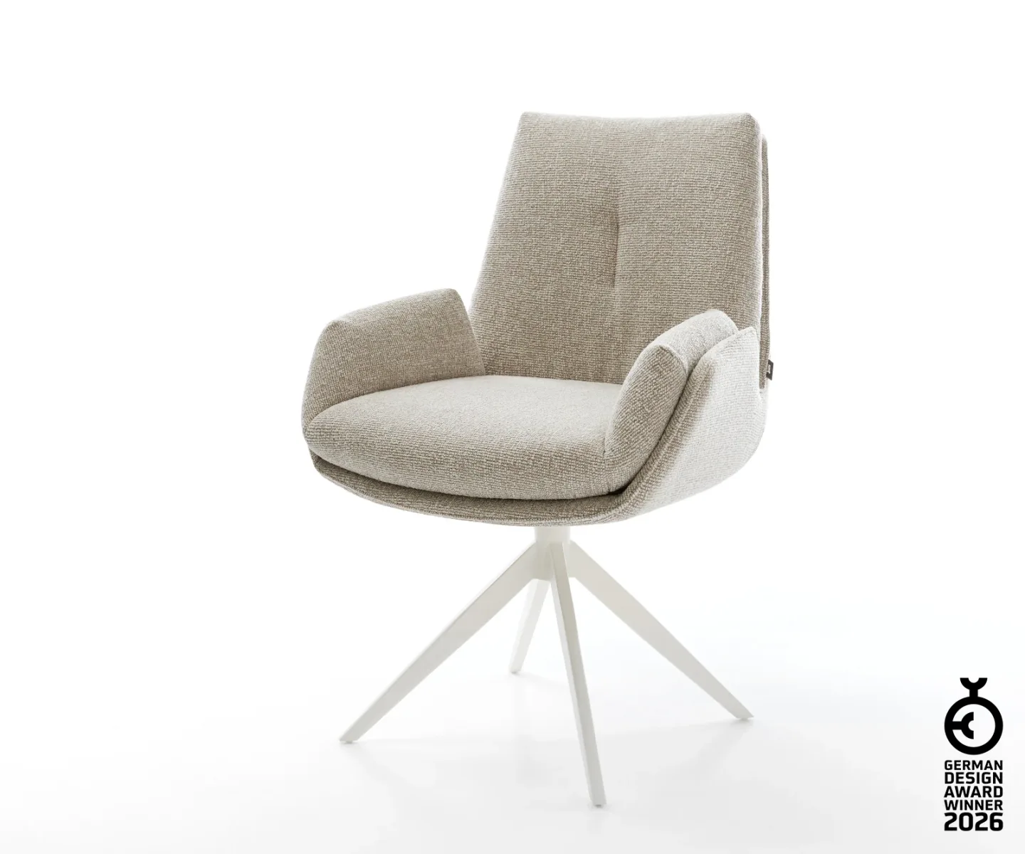 Drehstuhl Clea-Flex Webstoff Soft Beige Kreuzgestell breit Weiß 360° drehbar Wippfunktion